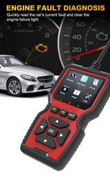 Black and Red OBD2 Scanner Car Diagnostic Tool - Engine Fault Code Reader - Side View