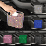White Diamond Sparkly Rhinestone Car Trash Can - Diamond Auto Garbage Bin Organizer - Front View