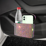 White Diamond Sparkly Rhinestone Car Trash Can - Diamond Auto Garbage Bin Organizer - 45-Degree Angle