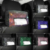 White Diamond Bling Rhinestone Car Tissue Box Holder - Applies to Visor & Seat Back - Front View