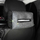 White Diamond Bling Rhinestone Car Tissue Box Holder - Applies to Visor & Seat Back - Side View