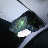 White Diamond Bling Rhinestone Car Tissue Box Holder - Applies to Visor & Seat Back - Top-Down View