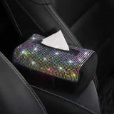 White Diamond Bling Rhinestone Car Tissue Box Holder - Applies to Visor & Seat Back - Rear View