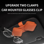 2 Pcs Orange Car Sun Visor Glasses Holder Clip with Dual Magnetic Clamps - PU Leather, Anti-Slip, and Multi-Functional Storage