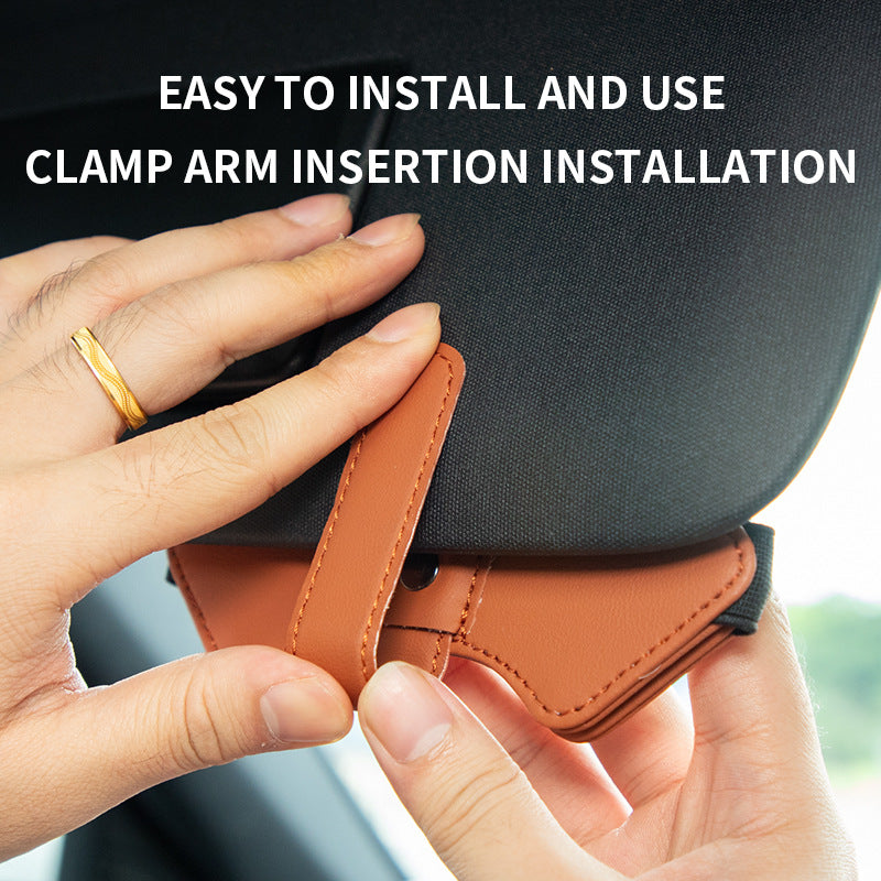 2 Pcs Orange Car Sun Visor Glasses Holder Clip with Dual Magnetic Clamps - PU Leather, Anti-Slip, and Multi-Functional Storage