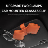 2 Pcs Black Car Sun Visor Glasses Holder Clip with Dual Magnetic Clamps - PU Leather, Anti-Slip, and Multi-Functional Storage - Front View