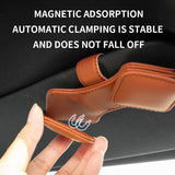 2 Pcs Black Car Sun Visor Glasses Holder Clip with Dual Magnetic Clamps - PU Leather, Anti-Slip, and Multi-Functional Storage - 45-Degree Angle
