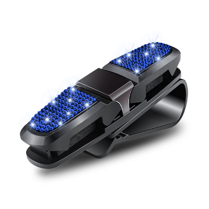 6 Pcs Blue Luxury Rhinestone Car Sun Visor Glasses Clip - Multi-Functional, 180? Rotatable, ABS Material