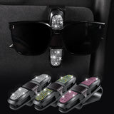 6 Pcs Light Blue Luxury Rhinestone Car Sun Visor Glasses Clip - Multi-Functional, 180? Rotatable, ABS Material