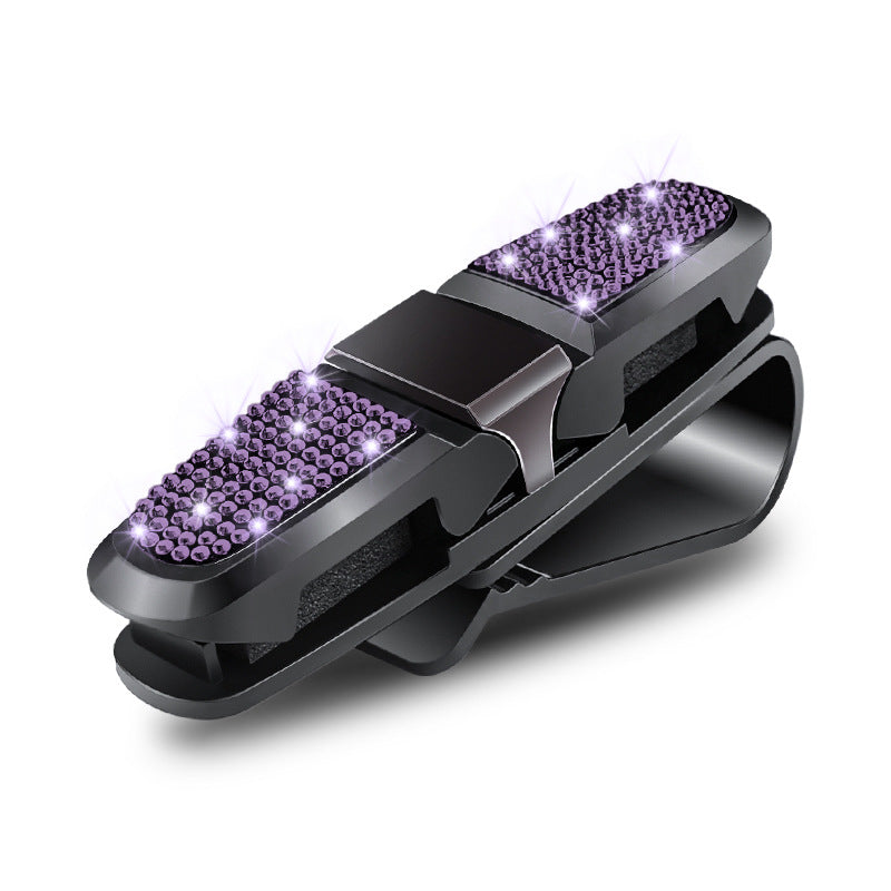6 Pcs Purple Luxury Rhinestone Car Sun Visor Glasses Clip - Multi-Functional, 180? Rotatable, ABS Material