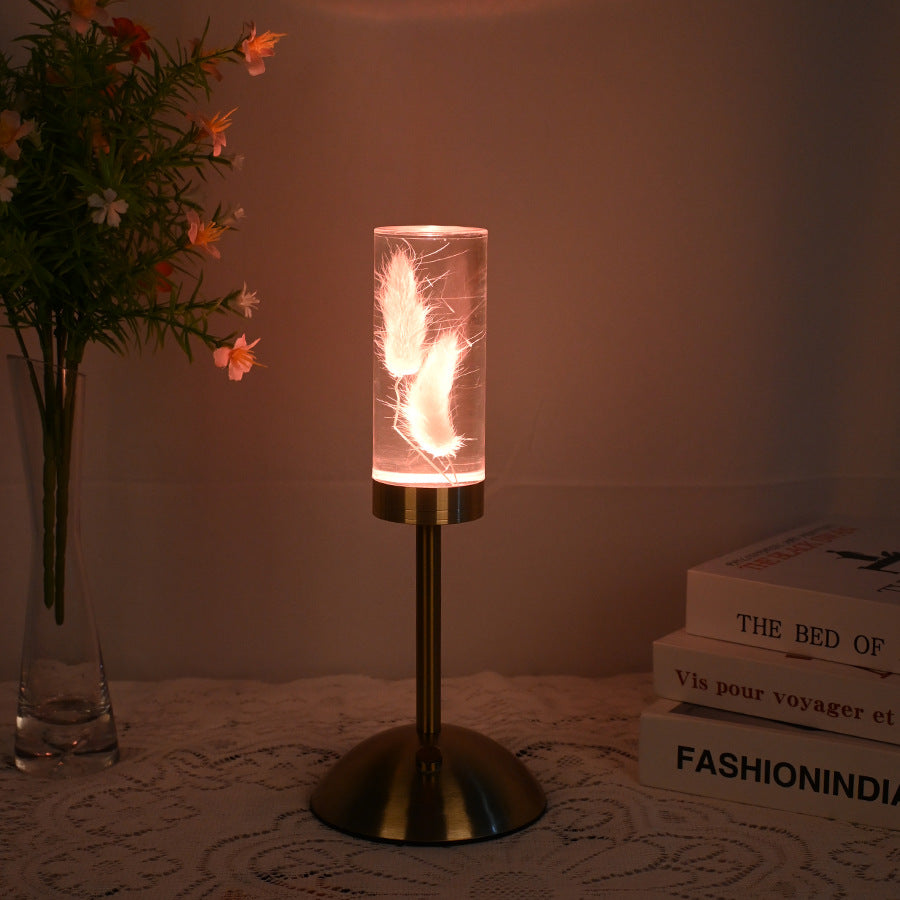 Dogtail Grass Eternal Flower Acrylic Table Lamp - Color-Changing LED, USB Rechargeable, Touch Control