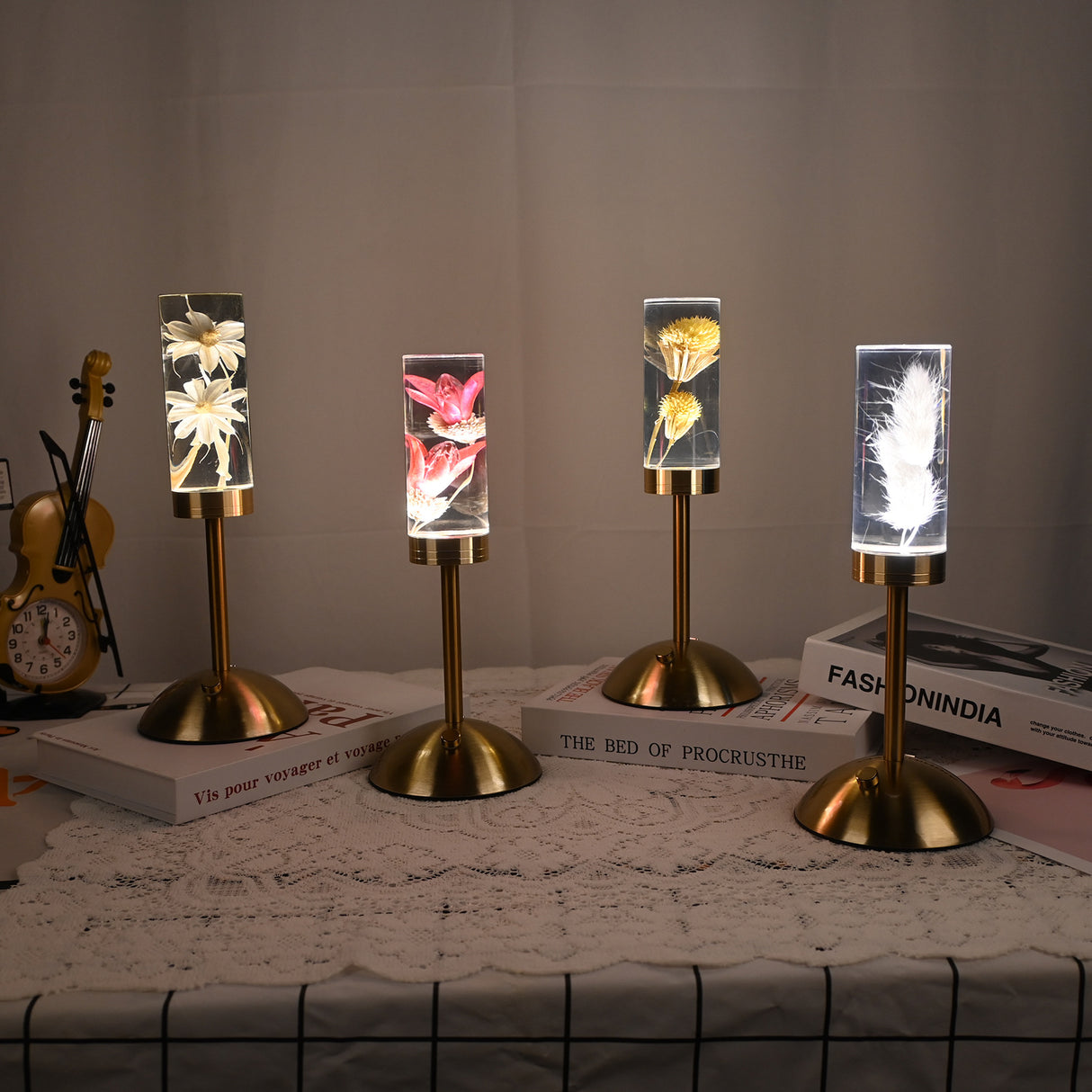 Dandelion Grass Eternal Flower Acrylic Table Lamp - Color-Changing LED, USB Rechargeable, Touch Control