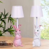 White Bunny White Lampshade Adorable Rabbit Resin Table Lamp - 3-Color LED, USB Rechargeable, Touch Dimming - Side View