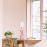 Pink Bunny White Lampshade Adorable Rabbit Resin Table Lamp - 3-Color LED, USB Rechargeable, Touch Dimming