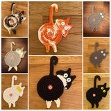 4 Pcs Orange Cute Cat Butt Knitted Coaster - Lightweight Crochet Drink Mat, 15x10cm - Side View