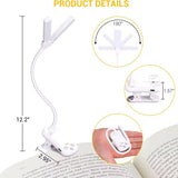 White Rechargeable Dual-Head Clip-On Book Light - Touch Control Reading Lamp with Eye Protection - Front View