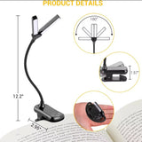 Black Rechargeable Dual-Head Clip-On Book Light - Touch Control Reading Lamp with Eye Protection - Front View
