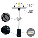 Black Rechargeable Dual-Head Clip-On Book Light - Touch Control Reading Lamp with Eye Protection
