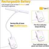 Black Rechargeable Dual-Head Clip-On Book Light - Touch Control Reading Lamp with Eye Protection
