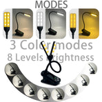 Black Rechargeable Dual-Head Clip-On Book Light - Touch Control Reading Lamp with Eye Protection