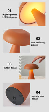 Silver Metal Mushroom Table Lamp - Rechargeable Touch Control Ambient Light with Remote - 45-Degree Angle