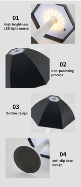 Black And White Nordic Umbrella Mushroom Table Lamp - Dimmable Ambient Light - 45-Degree Angle