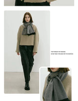 Grey Luxury Striped Suede-Feel Scarf - Soft and Warm for All Seasons - Side View
