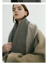 Grey Luxury Striped Suede-Feel Scarf - Soft and Warm for All Seasons - 45-Degree Angle