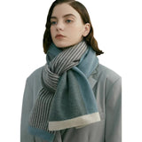 Blue Luxury Striped Suede-Feel Scarf - Soft and Warm for All Seasons - Side View