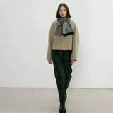 Blue Luxury Striped Suede-Feel Scarf - Soft and Warm for All Seasons - Top-Down View