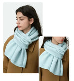 Grey Soft Wool-Blend Solid Color Knit Scarf for Women - Cozy Faux Cashmere Shawl