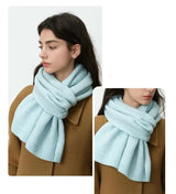 Black Soft Wool-Blend Solid Color Knit Scarf for Women - Cozy Faux Cashmere Shawl - Top-Down View