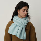 Light Khaki Soft Wool-Blend Solid Color Knit Scarf for Women - Cozy Faux Cashmere Shawl - Side View