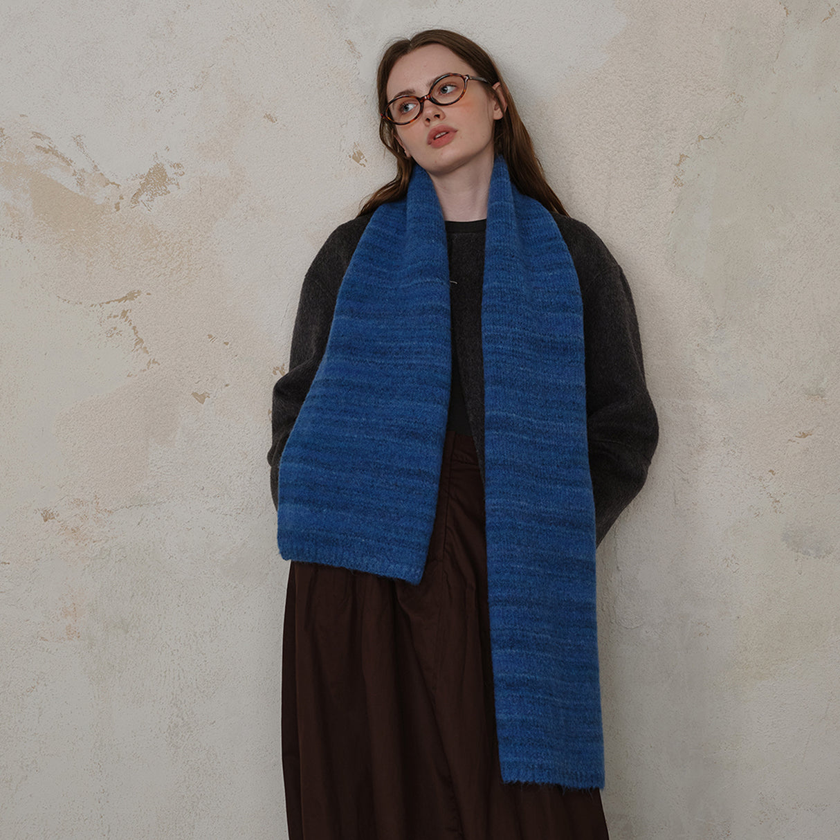 Khaki Vintage Wool-Blend Knit Scarf - Warm and Stylish for Men and Women