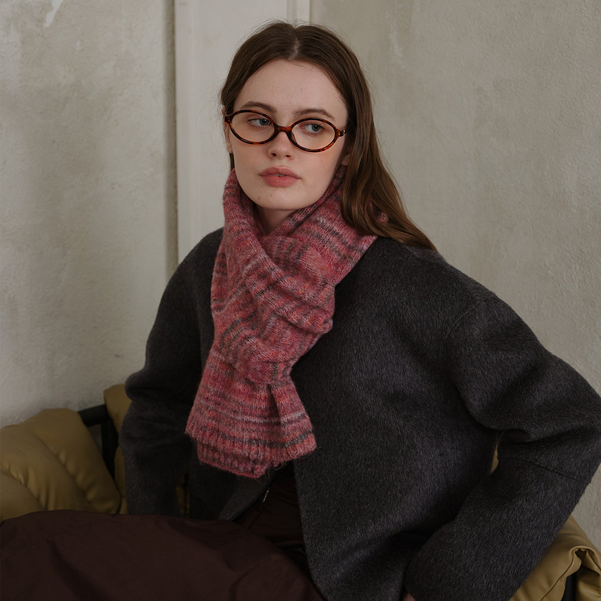 Khaki Vintage Wool-Blend Knit Scarf - Warm and Stylish for Men and Women