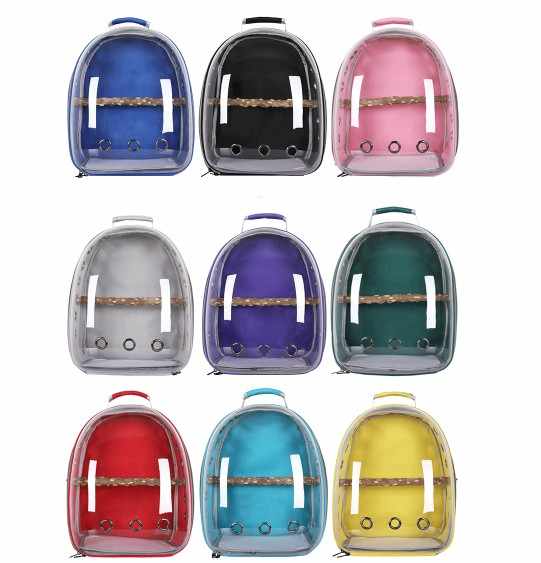 Blue Stylish Transparent PVC Pet Carrier Backpack - Large Capacity, Multi-Use for Birds & Cats(Including Wooden Stick)