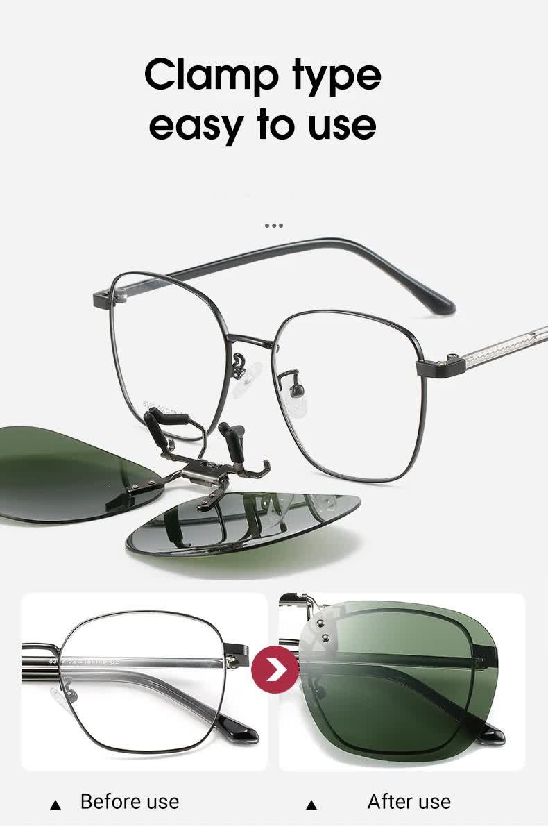 2 Pcs Green Polarized Clip-On Sunglasses - Day & Night Use, Frameless Polygon Design for Fishing & Driving