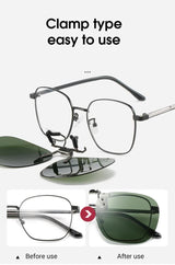 2 Pcs Brown-Pink Gradient Polarized Clip-On Sunglasses - Day & Night Use, Frameless Polygon Design for Fishing & Driving - Top-Down View