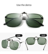 2 Pcs Brown-Pink Gradient Polarized Clip-On Sunglasses - Day & Night Use, Frameless Polygon Design for Fishing & Driving - Rear View