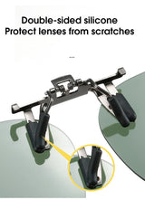 2 Pcs Black Grey Polarized Clip-On Sunglasses - Day & Night Use, Frameless Polygon Design for Fishing & Driving - Top-Down View