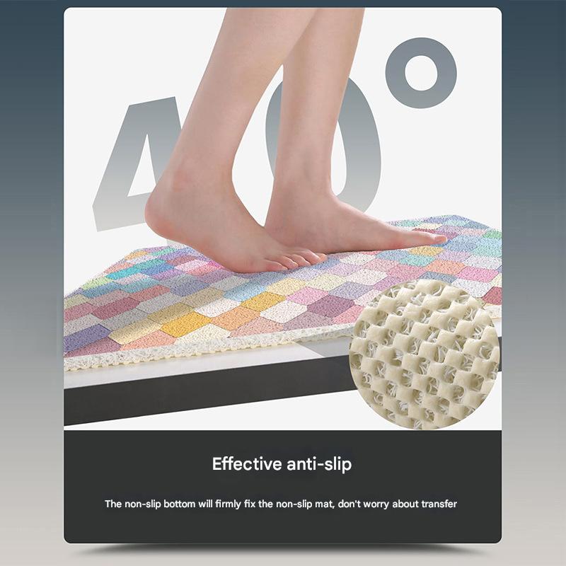 Colorful Wavy Lines Pattern  PVC Non-Slip Bath Mat 45x75cm - Shower Drain Hole Design, Soft & Quick-Dry Bathroom Rug