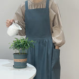 Blue Cotton Waterproof Artisan Apron - 100x85cm, Stylish Cross-Back Design, Ideal for Kitchen & Floral Work - Front View