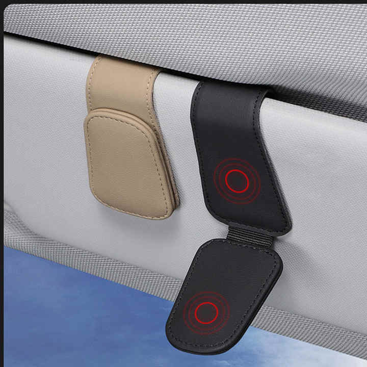 2 Pcs Black PU Leather Car Visor Sunglasses Holder - Multi-Functional Clip for Glasses, Cards & Tickets, 9.5x4.5cm