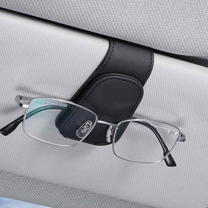 2 Pcs Black PU Leather Car Visor Sunglasses Holder - Multi-Functional Clip for Glasses, Cards & Tickets, 9.5x4.5cm