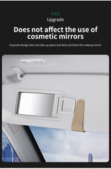 2 Pcs Beige PU Leather Car Visor Sunglasses Holder - Multi-Functional Clip for Glasses, Cards & Tickets, 9.5x4.5cm - Close-Up Angle