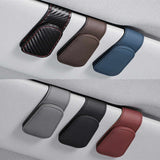 2 Pcs Black Carbon Fiber Pattern PU Leather Car Visor Sunglasses Holder - Multi-Functional Clip for Glasses, Cards & Tickets, 9.5x4.5cm - Top-Down View