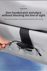 2 Pcs Black Carbon Fiber Pattern PU Leather Car Visor Sunglasses Holder - Multi-Functional Clip for Glasses, Cards & Tickets, 9.5x4.5cm - Close-Up Angle