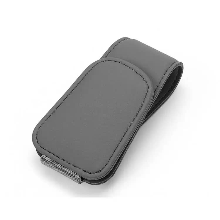 2 Pcs Grey PU Leather Car Visor Sunglasses Holder - Multi-Functional Clip for Glasses, Cards & Tickets, 9.5x4.5cm