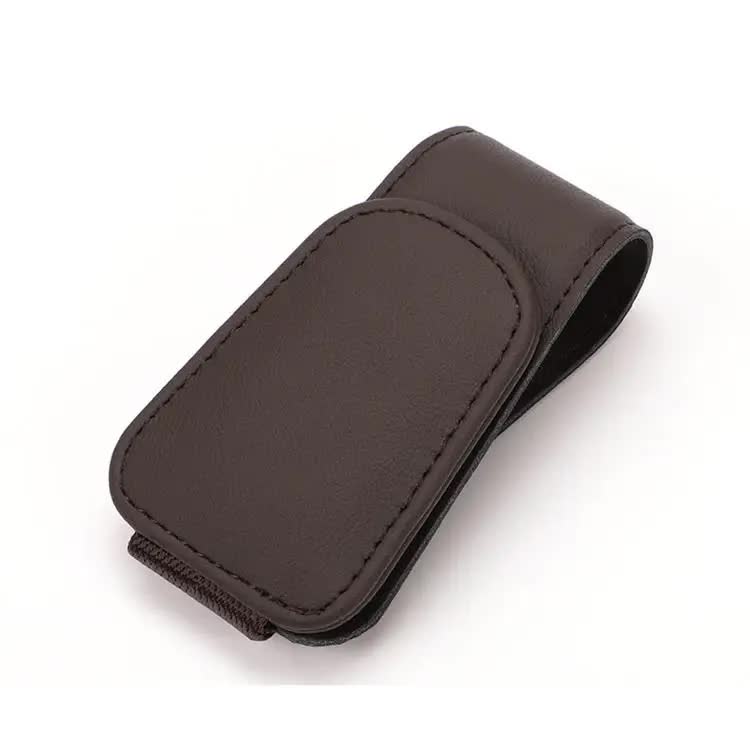 2 Pcs Brown PU Leather Car Visor Sunglasses Holder - Multi-Functional Clip for Glasses, Cards & Tickets, 9.5x4.5cm