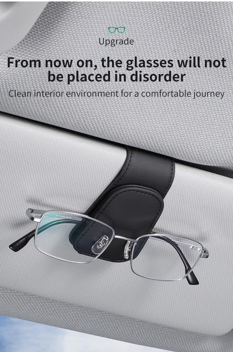 2 Pcs Brown PU Leather Car Visor Sunglasses Holder - Multi-Functional Clip for Glasses, Cards & Tickets, 9.5x4.5cm